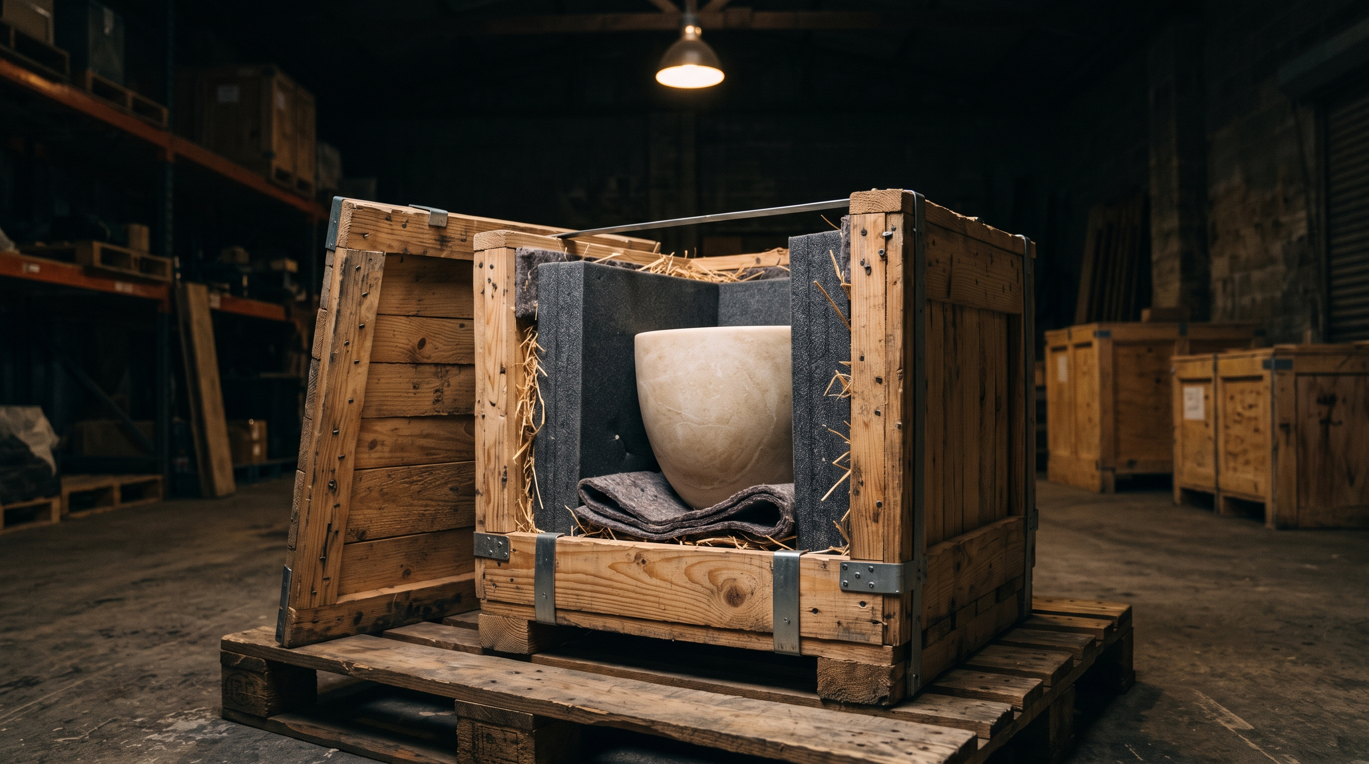 A vessel in its export crate before despatch