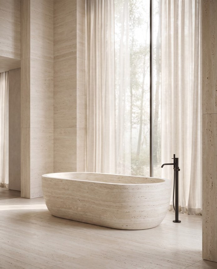 Siena — Beige-White Travertine Bathing Vessel