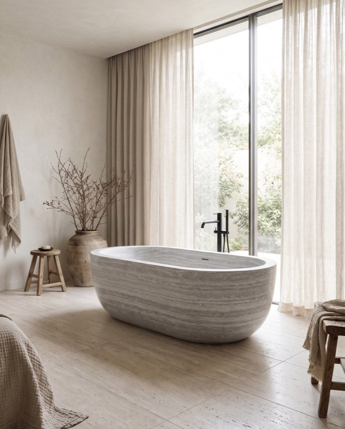 Argento — Silver-Grey Travertine Bathing Vessel