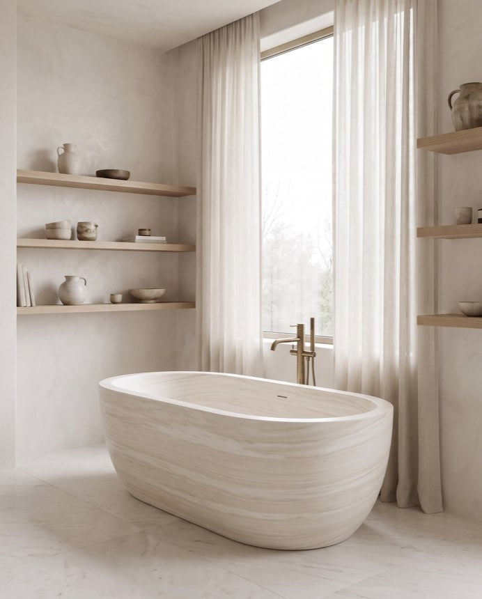 Ivory — White Wood-Grain Marble Bathing Vessel