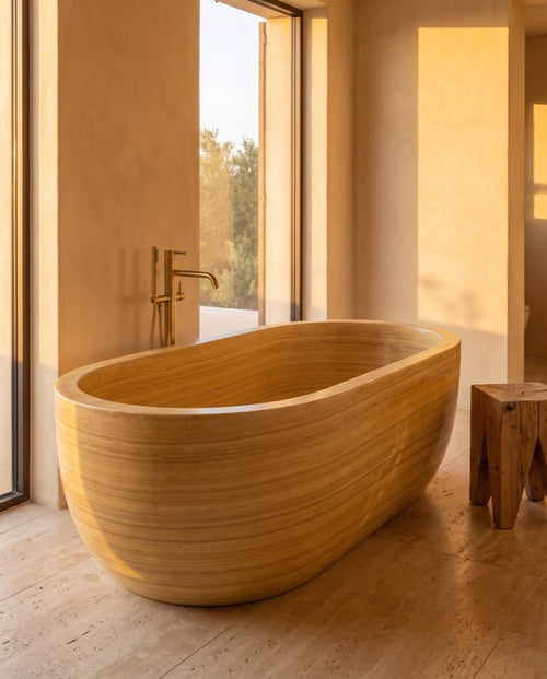 Amber — Yellow Wood-Grain Marble Bathing Vessel