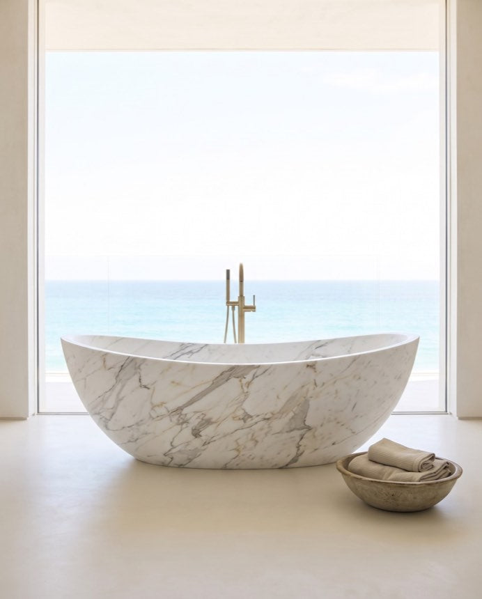 Selene — Volakas White Marble Bathing Vessel