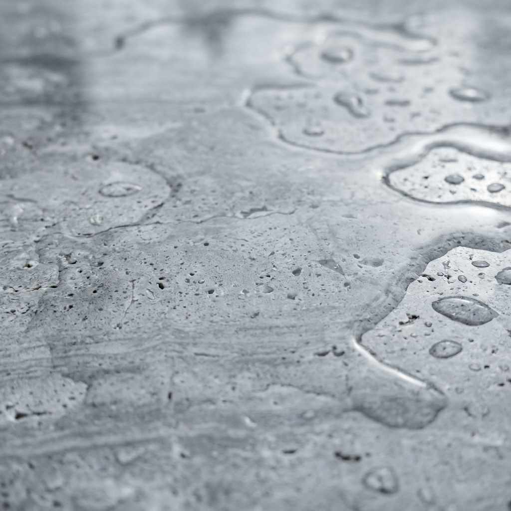 Silver-Grey Travertine — polished stone detail, Atelier Earthmade