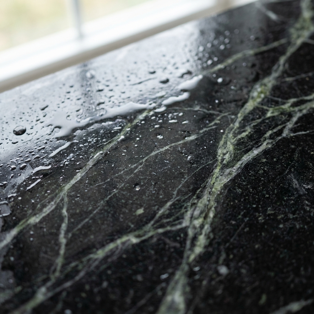 Black Forest Marble — polished stone detail, Atelier Earthmade