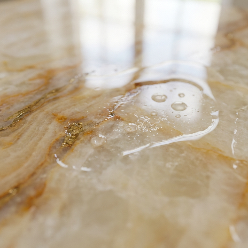 Desert Flow Gold Marble — polished stone detail, Atelier Earthmade