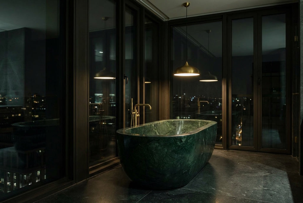 Imperial in Jade Green Marble — Penthouse at night, visualisation