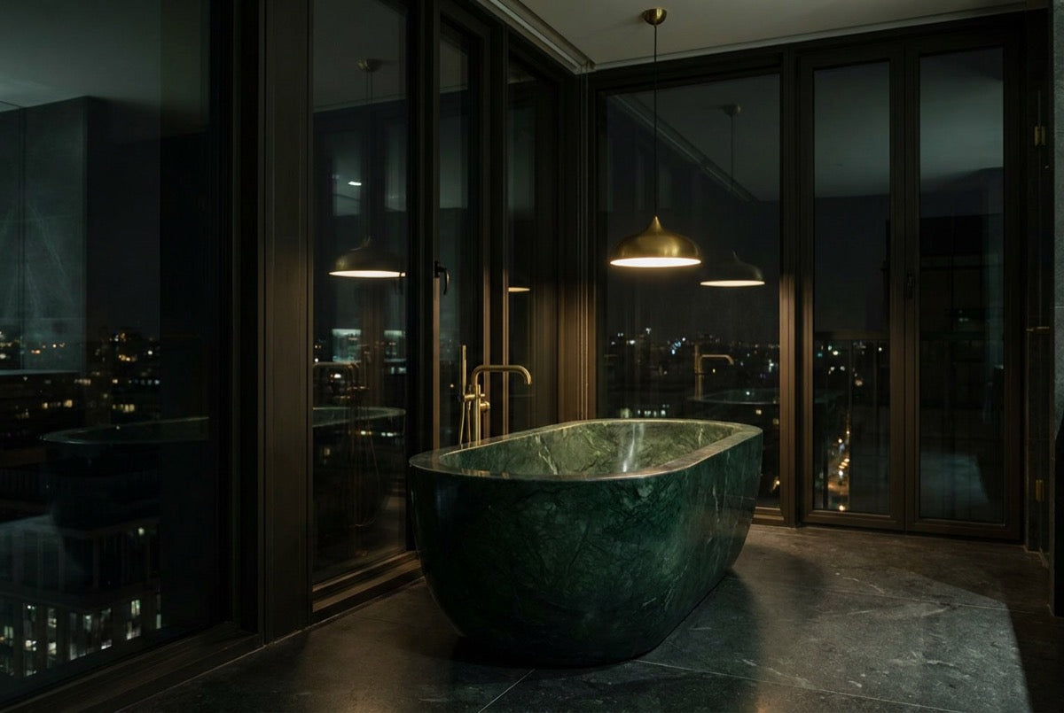 Imperial in Jade Green Marble — Penthouse at night, visualisation