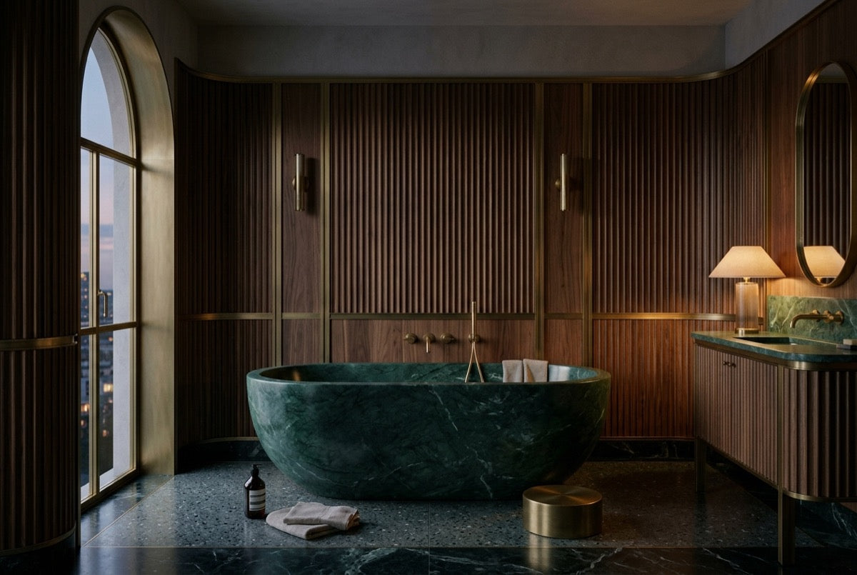 Imperial in Jade Green Marble — Walnut suite, evening