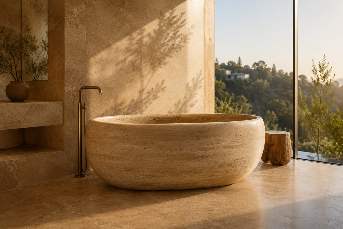The Monolith in Honey Travertine — visualisation