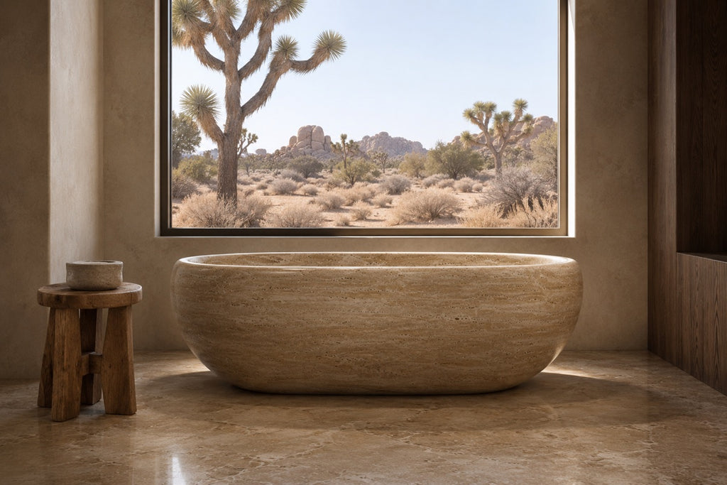 The Monolith in Honey Travertine — visualisation