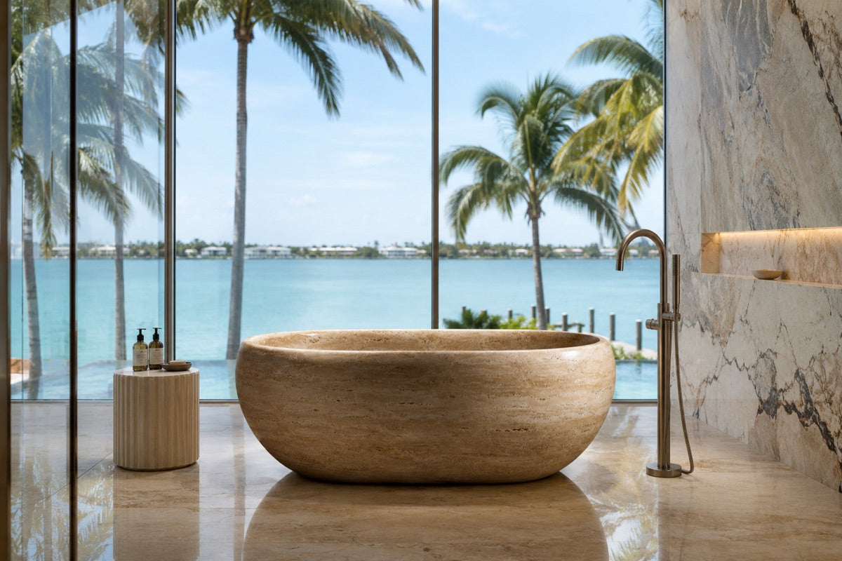 The Monolith in Honey Travertine — visualisation
