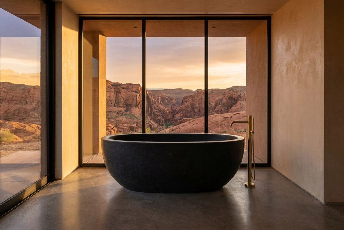 Vulcan in Black Basalt — Desert house, visualisation
